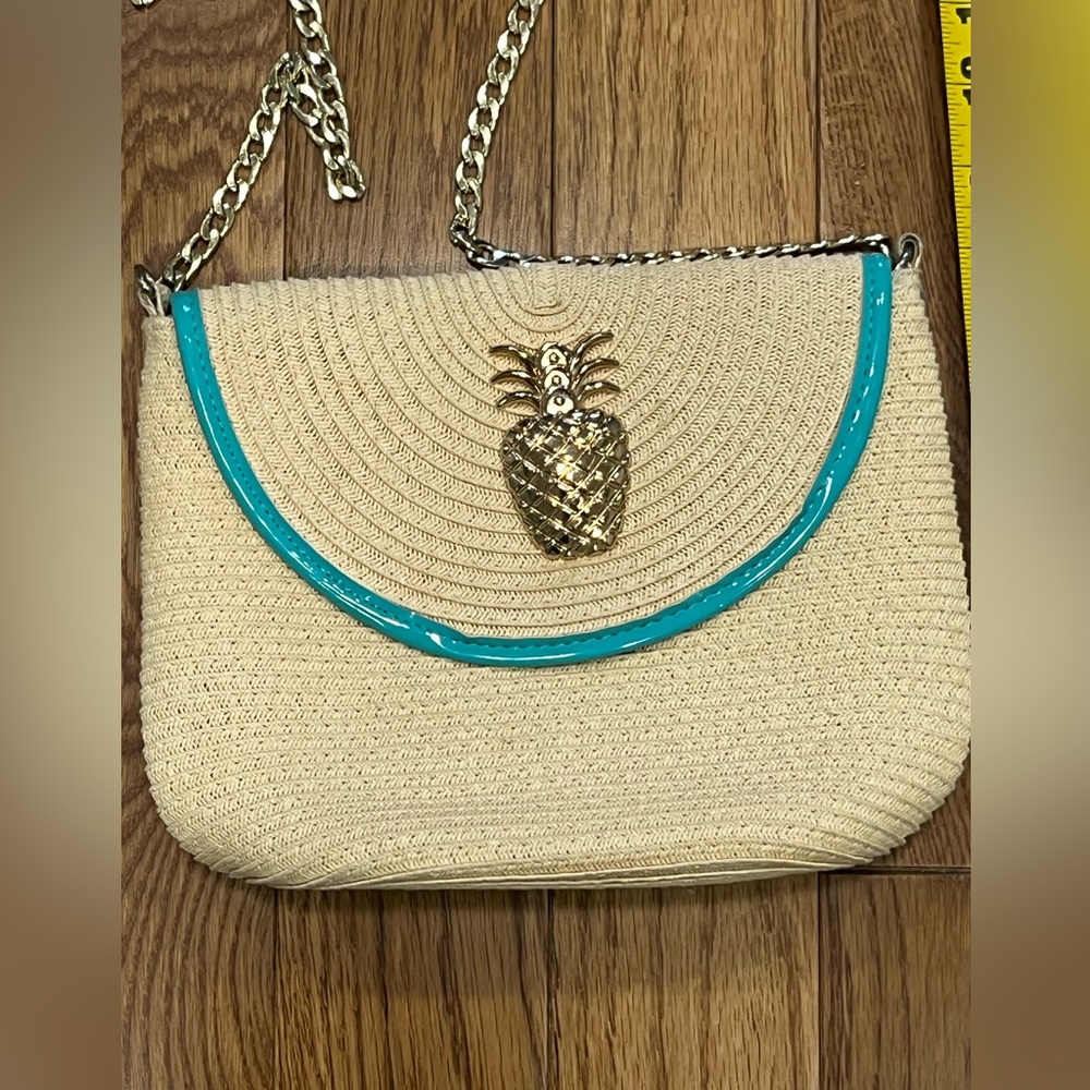 Chic Beige and Teal Pineapple Accent Crossbody purse